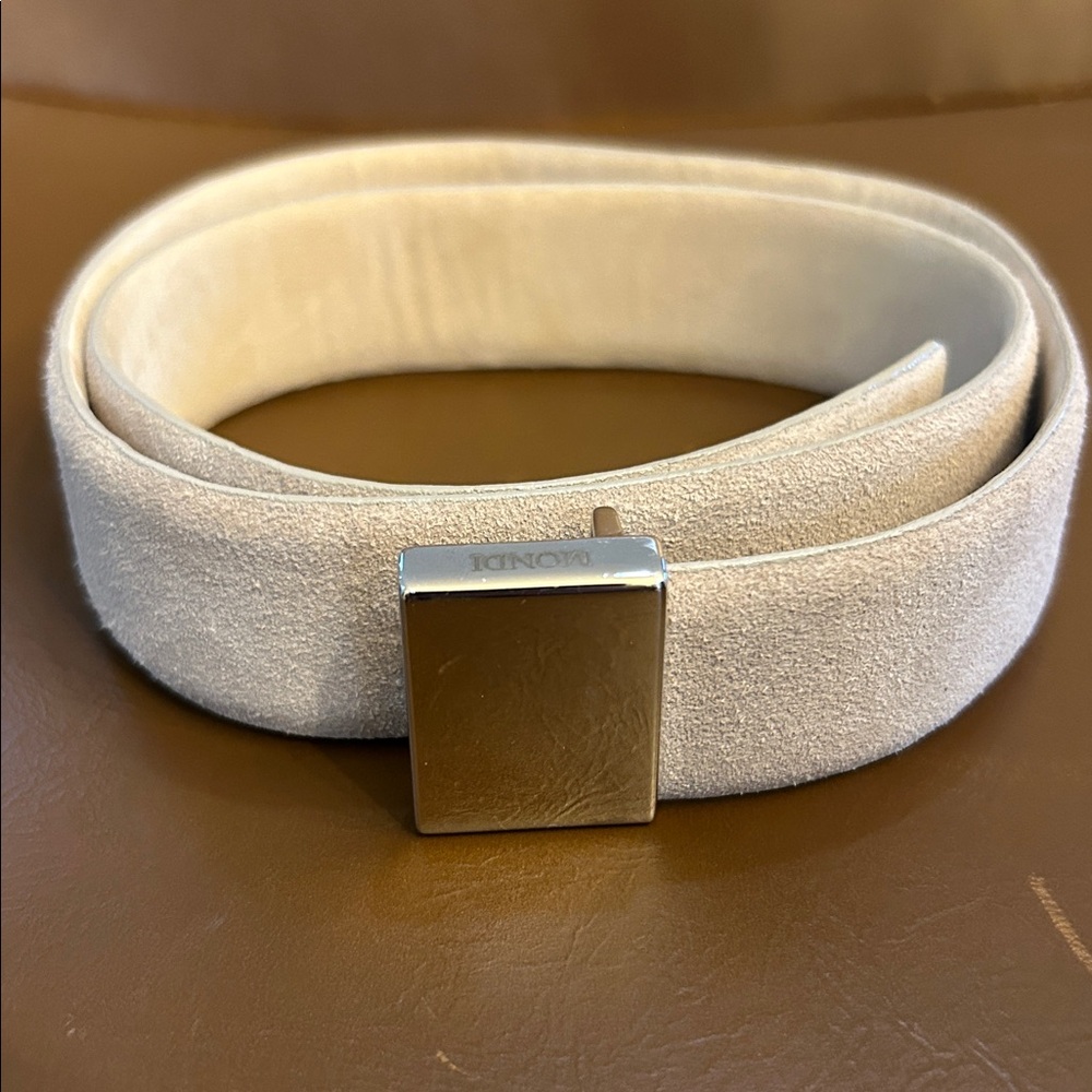 Mondi Beige Suede Belt with Metallic Buckle Small